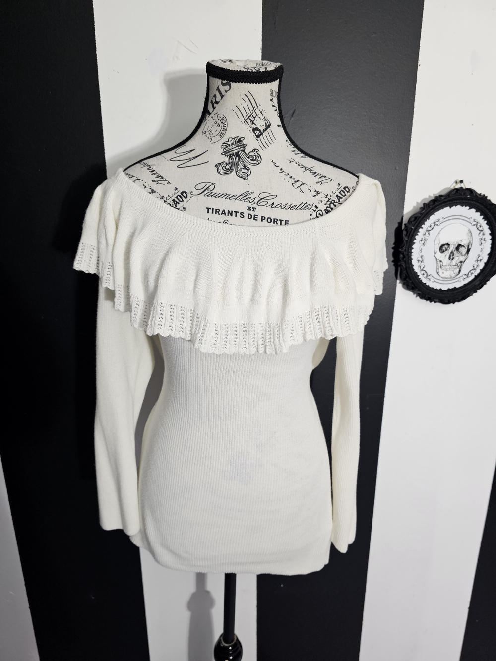 Ralph Lauren Cream Off-Shoulder Ruffle Knit Sweater